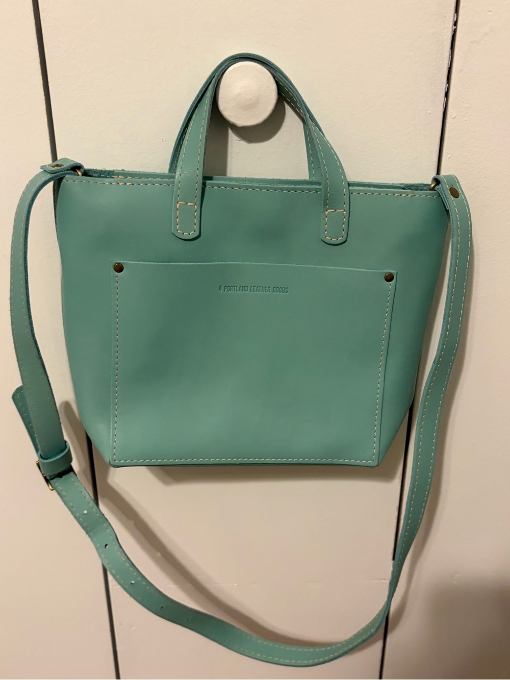 Portland Leather Beautiful Mint Green Real Leather Crossbody Tote Purse